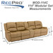 RecPro Charles 114" Quad Wall Hugger RV Recliner Sofa with Center Console