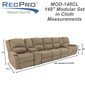 RecPro Charles 148" Wall Hugger RV Recliner Sofa with Three Center Reclining Consoles in Cloth