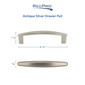 3 3/4" Antique Silver Drawer Pull - 5 Pack