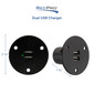 Black RV dual USB charger socket measurements.
