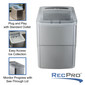 Plug and play with standard outlet. Easy access ice collection. Monitor progress with see-through lid.