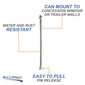 Can mount to concession window or trailer walls. Water and rust resistant. Easy to pull pin release.