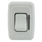 White RV 12V DC toggle style light switch with a high-side dimmer front view.