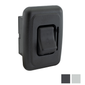 Black RV 12V DC toggle style light switch with a high-side dimmer.