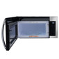 Over the range RV stainless steel 30 inch microwave with the door open.