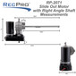 RV slide out motor with an 18:1 gear ratio and a right angle drive shaft measurements.