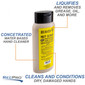 Liquifies and removes grease, oil, and more. Concentrated water based hand cleaner. Cleans and conditions dry, damaged hands.