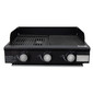 RV side-by-side 3 burner griddle and grill cooktop front view.