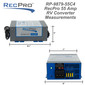 Blue and gray RecPro RV 55 amp smart charging converter measurements.