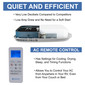 Quiet and efficient. Very low decibels. Low amp draw. AC remote control. Allows control from anywhere in your RV.