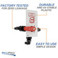 Factory tested for zero leakage. Durable and UV stable plastic. Easy to use simple design.