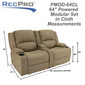 RecPro Charles 64" Powered Double RV Wall Hugger Recliner Sofa with Console in Cloth 