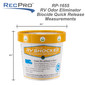 RV odor eliminator biocide container measurements.