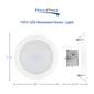 RV Recessed Dimmable LED Ceiling Light 6" 110V