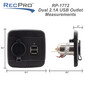 Black RV cigarette lighter socket with dual USB ports measurements.