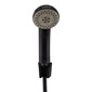 Black RV handheld shower head with wall mount front view.