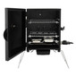 Portable black electric smoker with door open.
