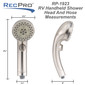 Brushed nickel RV handheld shower head measurements.