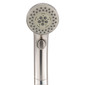 Brushed nickel RV handheld shower head front view.