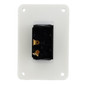 Black marine 12 volt rocker switch with a white mounting plate back view.