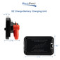 Black RV battery charging exterior access hatch measurements.