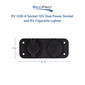 Black RV USB dual power docket and cigarette lighter measurements.