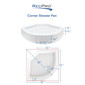 RV Shower Pan 32" x 32" x 9 ½" Corner Drain in White