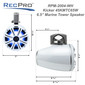 Water Resistant 6.5" Coaxial Marine Tower Speakers 4Ω w/ RGB LED White Grille