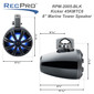 Water Resistant 8" Coaxial Tower Marine Speakers 4Ω w/ RGB LED Black Grille