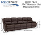 RecPro Charles 124" Wall Hugger RV Recliner Sofa with Three Drop Down Consoles