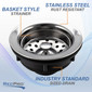 Basket style strainer. Stainless steel makes it rust resistant. Industry standard sized drain.
