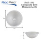 White composite round sink measurements.