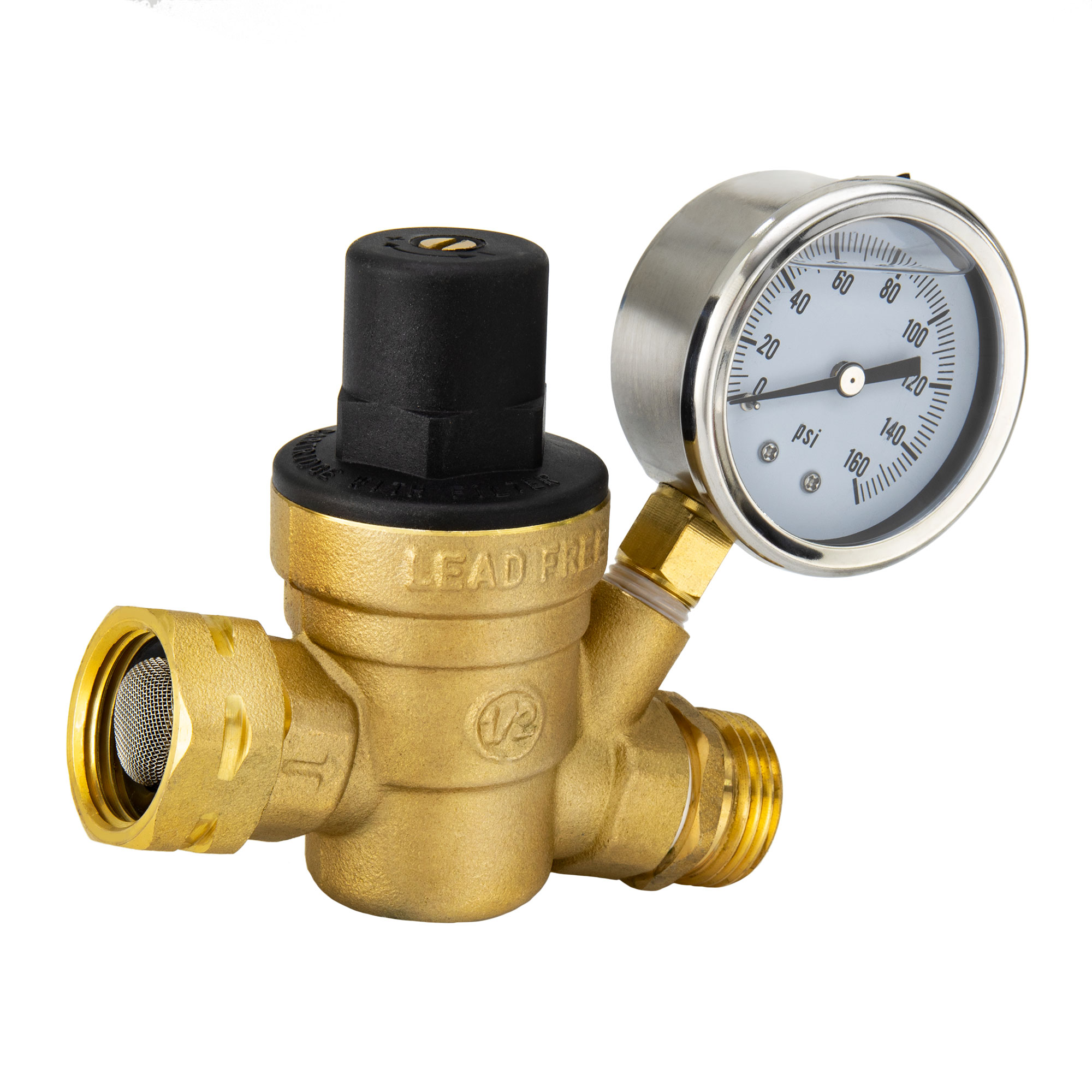 RecPro RV Brass Water Pressure Regulator with Gauge - RecPro