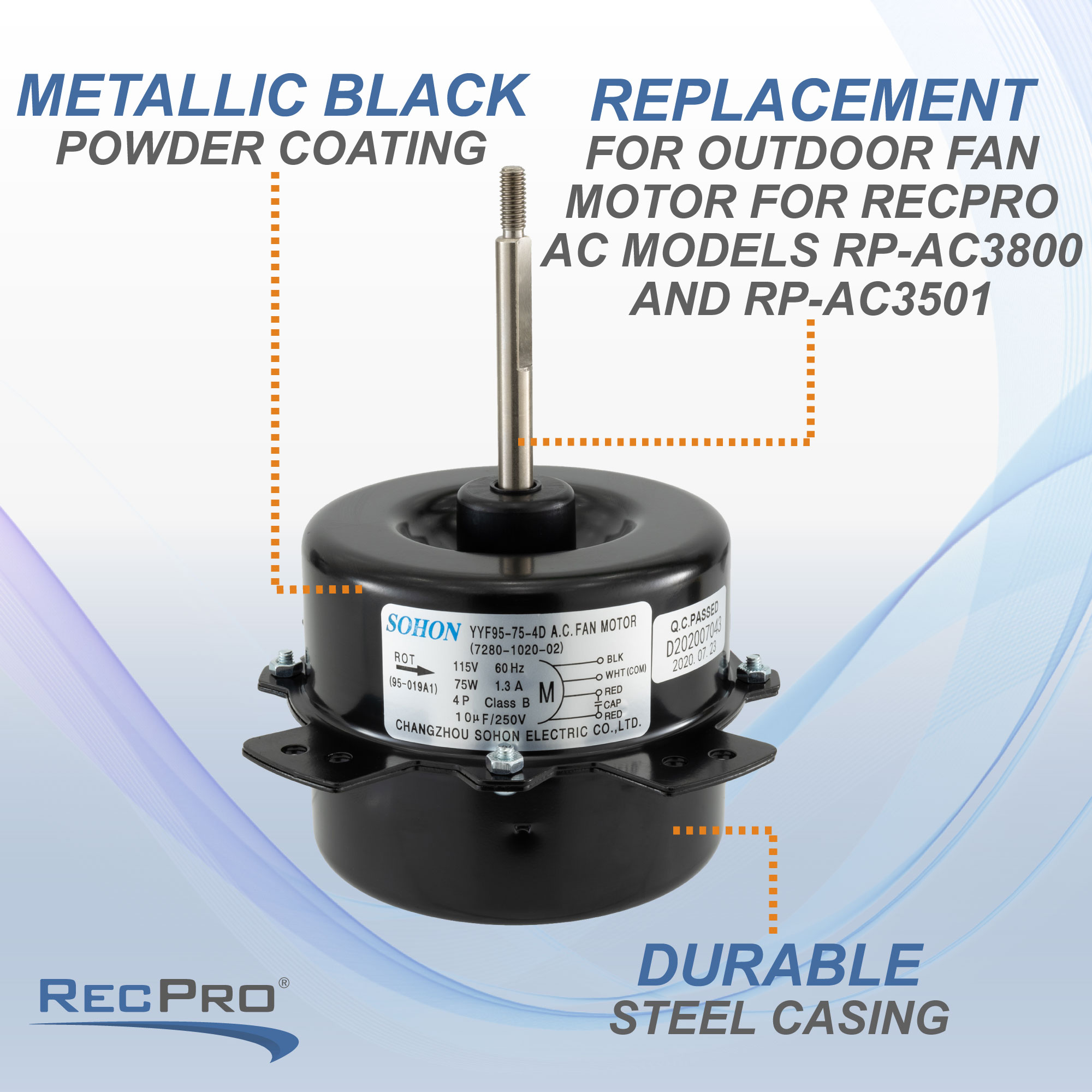RecPro Air Conditioner Replacement Outside Fan Motor (3800, 3501 Series) -  RecPro