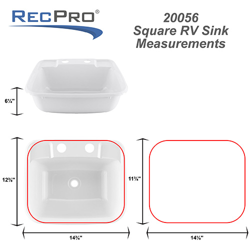 RecPro Rectangle RV Bathroom Sink, Single Bowl Lavatory Sink, Camper Sink