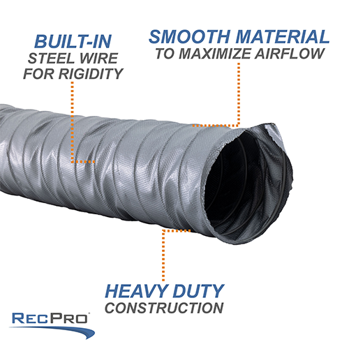 RecPro RV 4-Inch Flexible Foil Air Duct Hose - Non-Insulated, 25-Feet Length