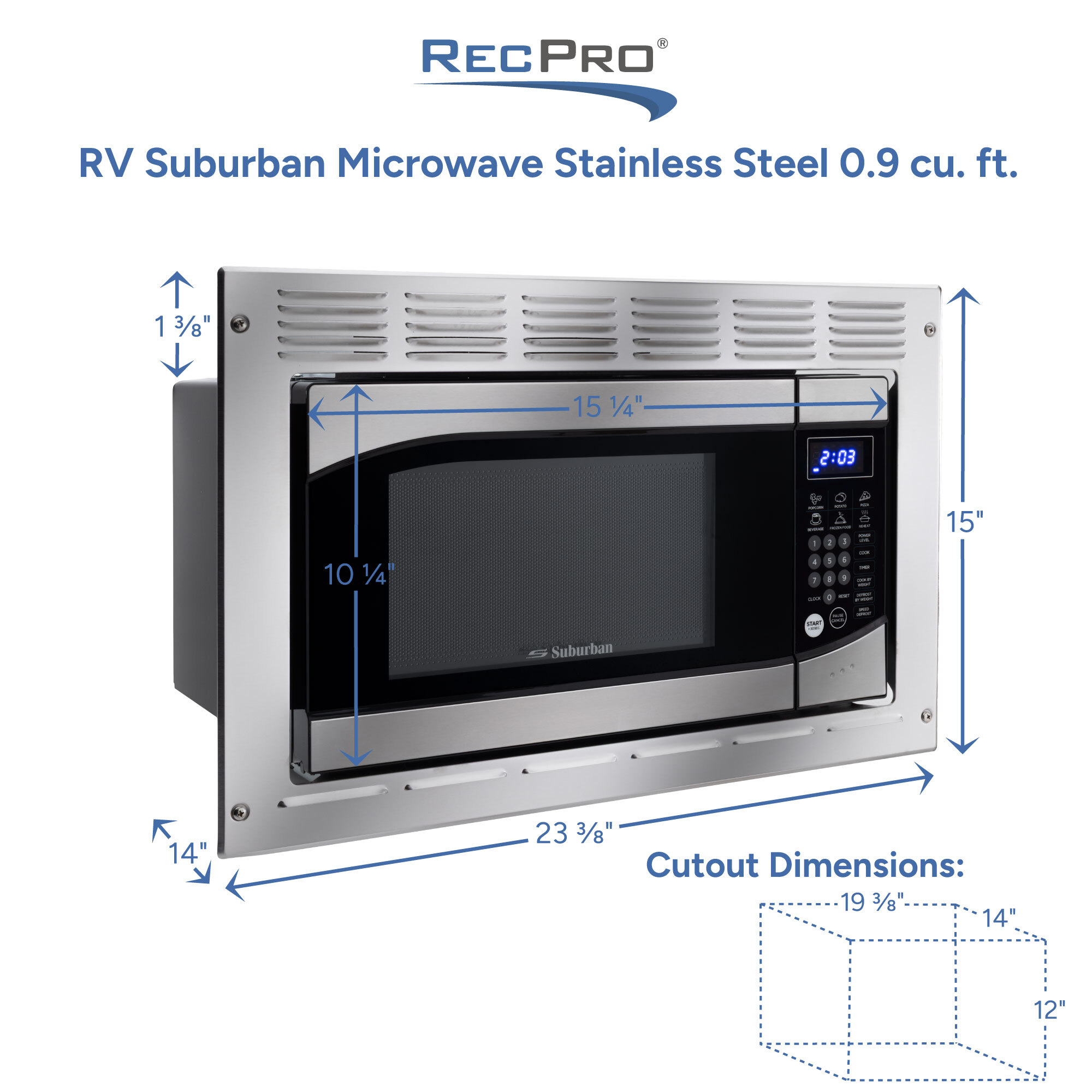 RV Suburban Microwave Stainless Steel 0.9 cu. ft. Measurements 