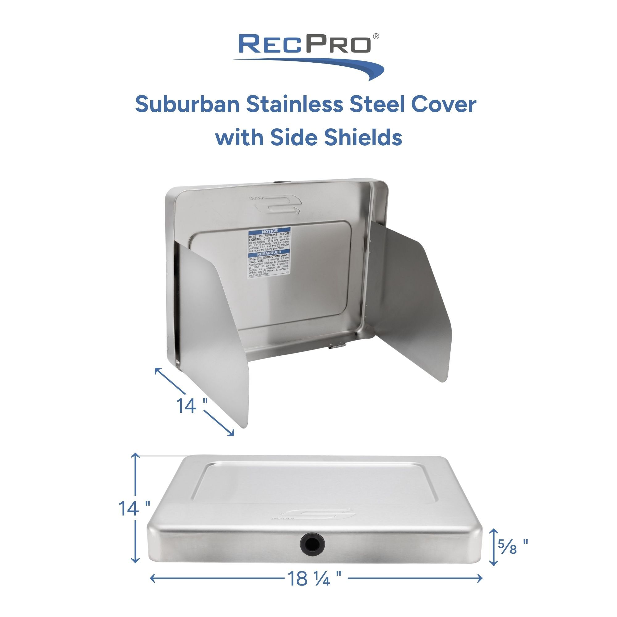 Suburban Stainless Steel Cover with Side Shields Measurements 