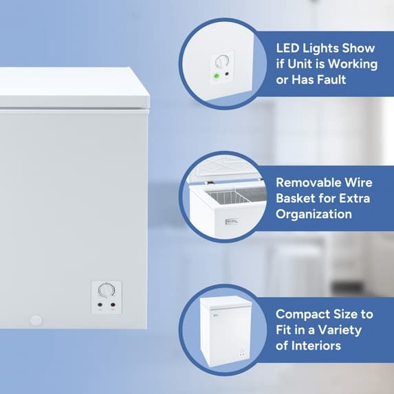 LED Lights show if unit is working or has fault, removable wire basket for extra organization, compact size to fit in a variety of interiors