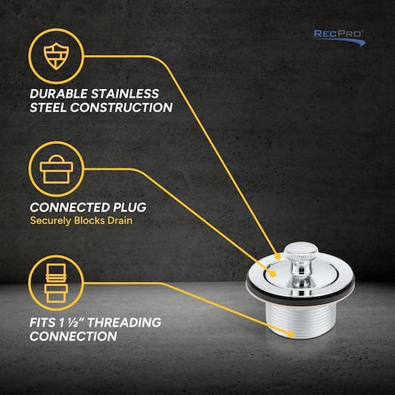 durable stainless steel construction, connected plug, fits 1 1/2" Threading Connection