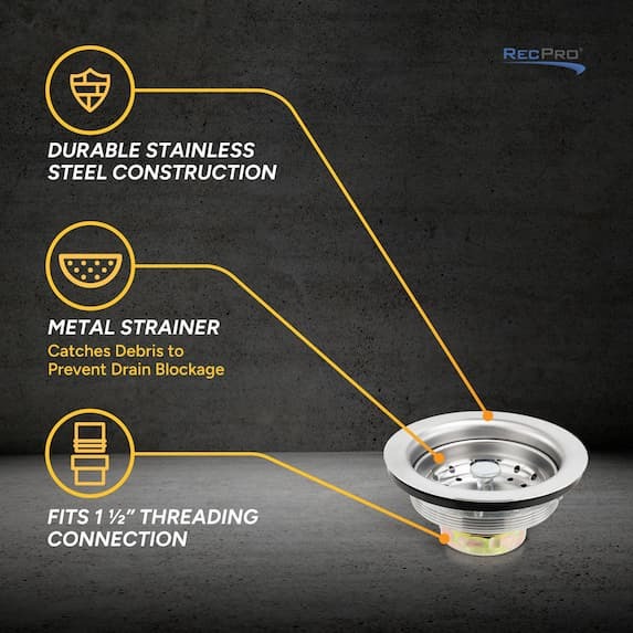 durable stainless steel construction, metal strainer, fits 1 1/2" Threading Connection