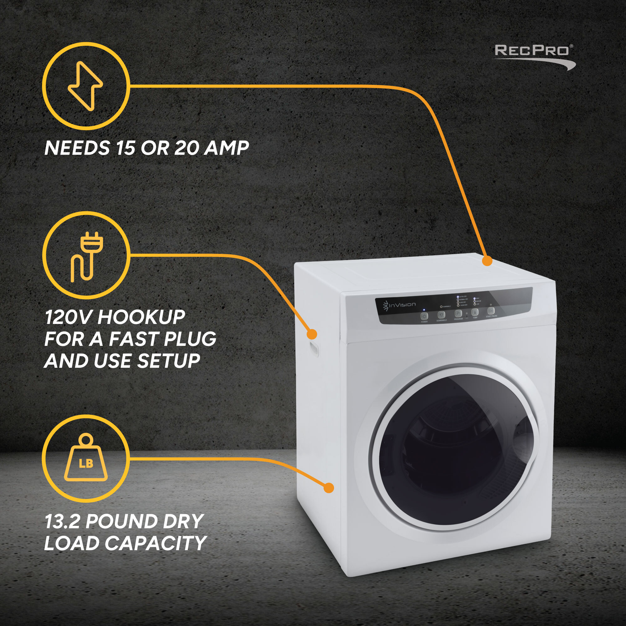Needs 15 or 20 AMP, 120V Hookup for a Fast Plug and Use Setup, 13.2 Pound Dry Load Capacity 