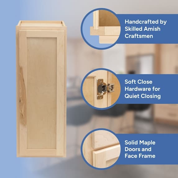 handcrafted by skilled amish craftsmen, soft close hardware, solid maple door and face frame