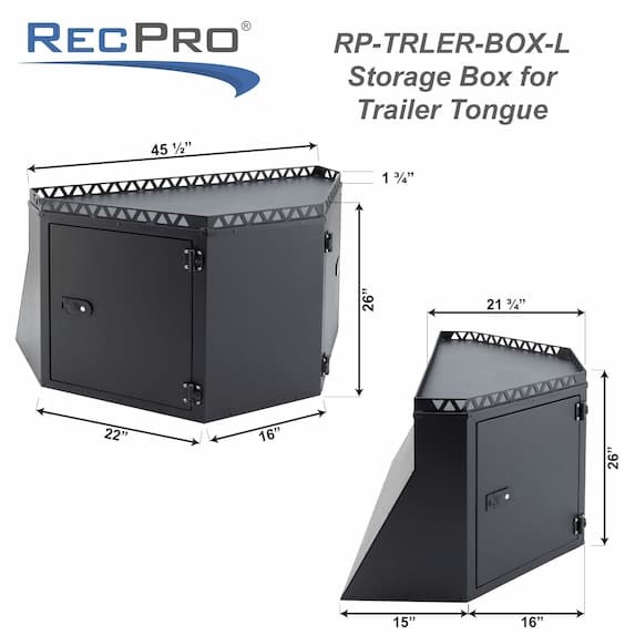 Steel trailer tongue box measurements 45 1/2" W