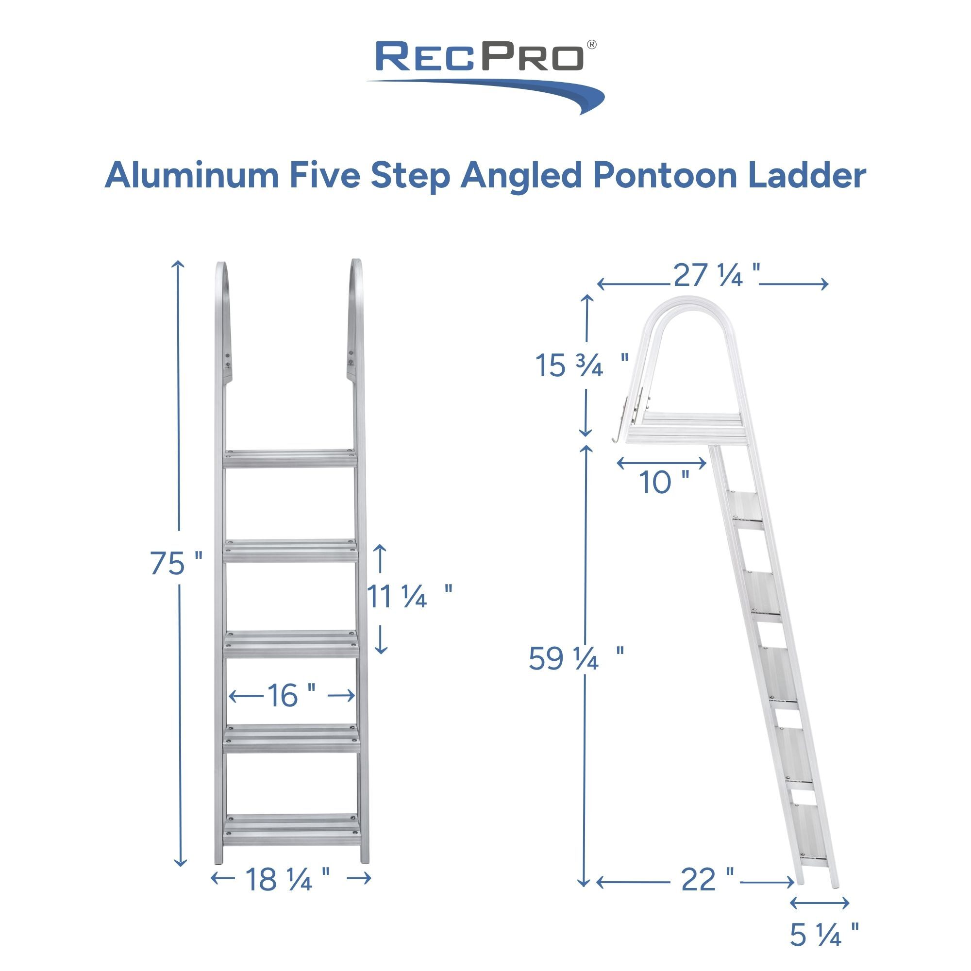 Aluminum Five Step Angled Pontoon Ladder Measurements 