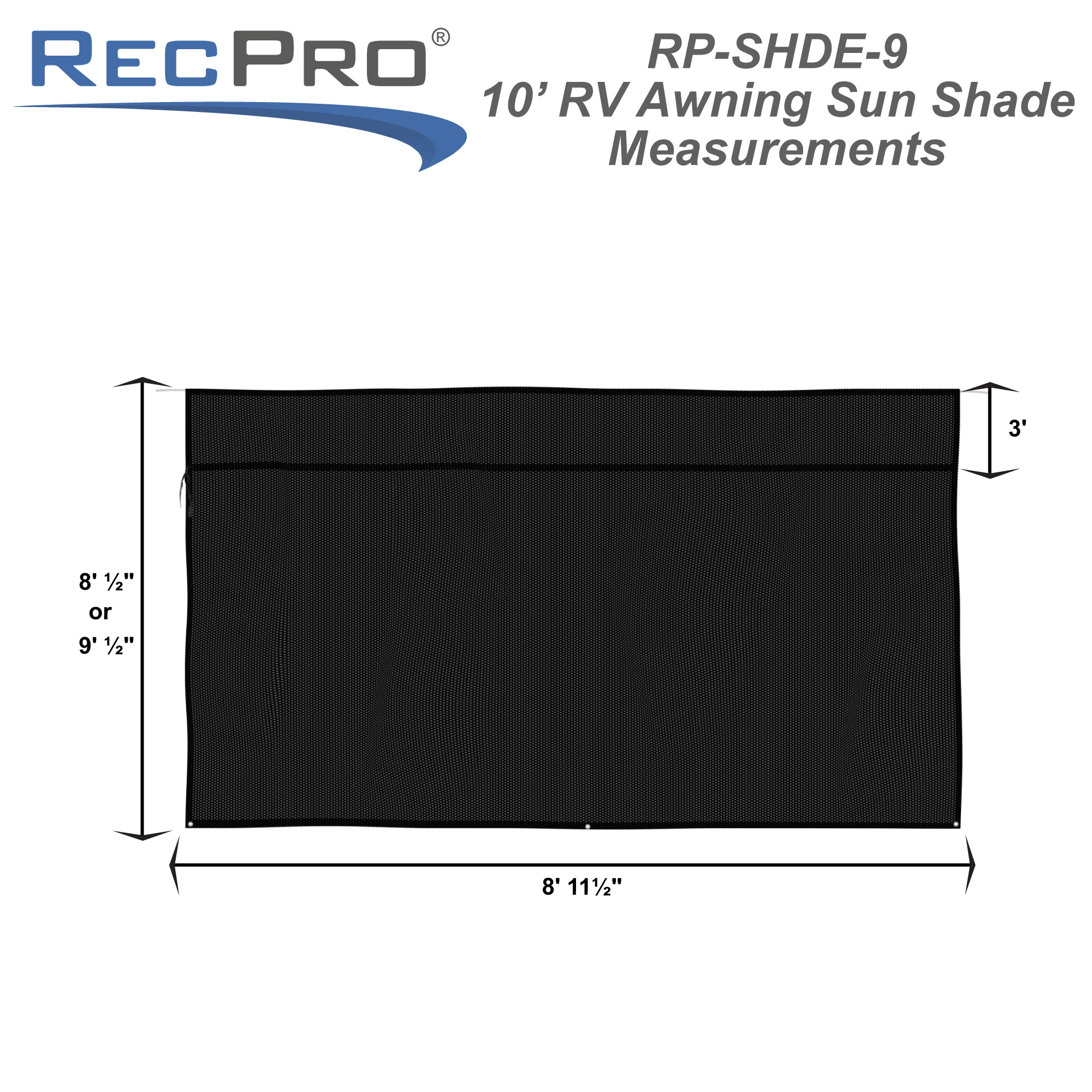 10' RV Awning Sun Shade Kit 8' & 9' Drop Option (Actual Width 8' 11½