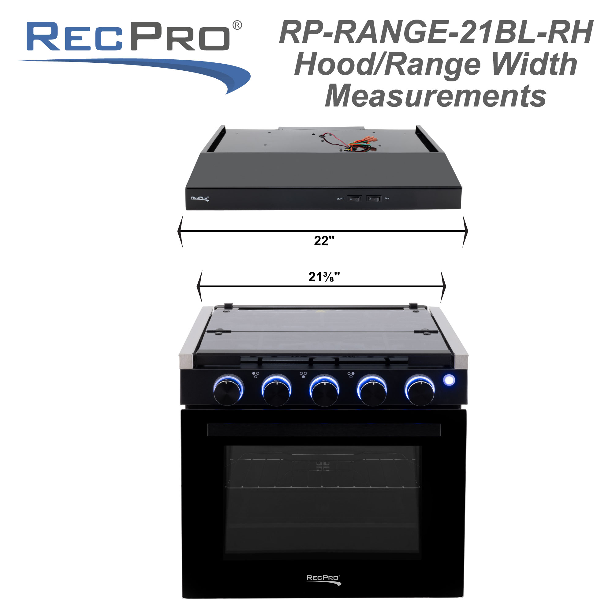 RV Stove Vented Range Hood 22 Low Profile - RecPro