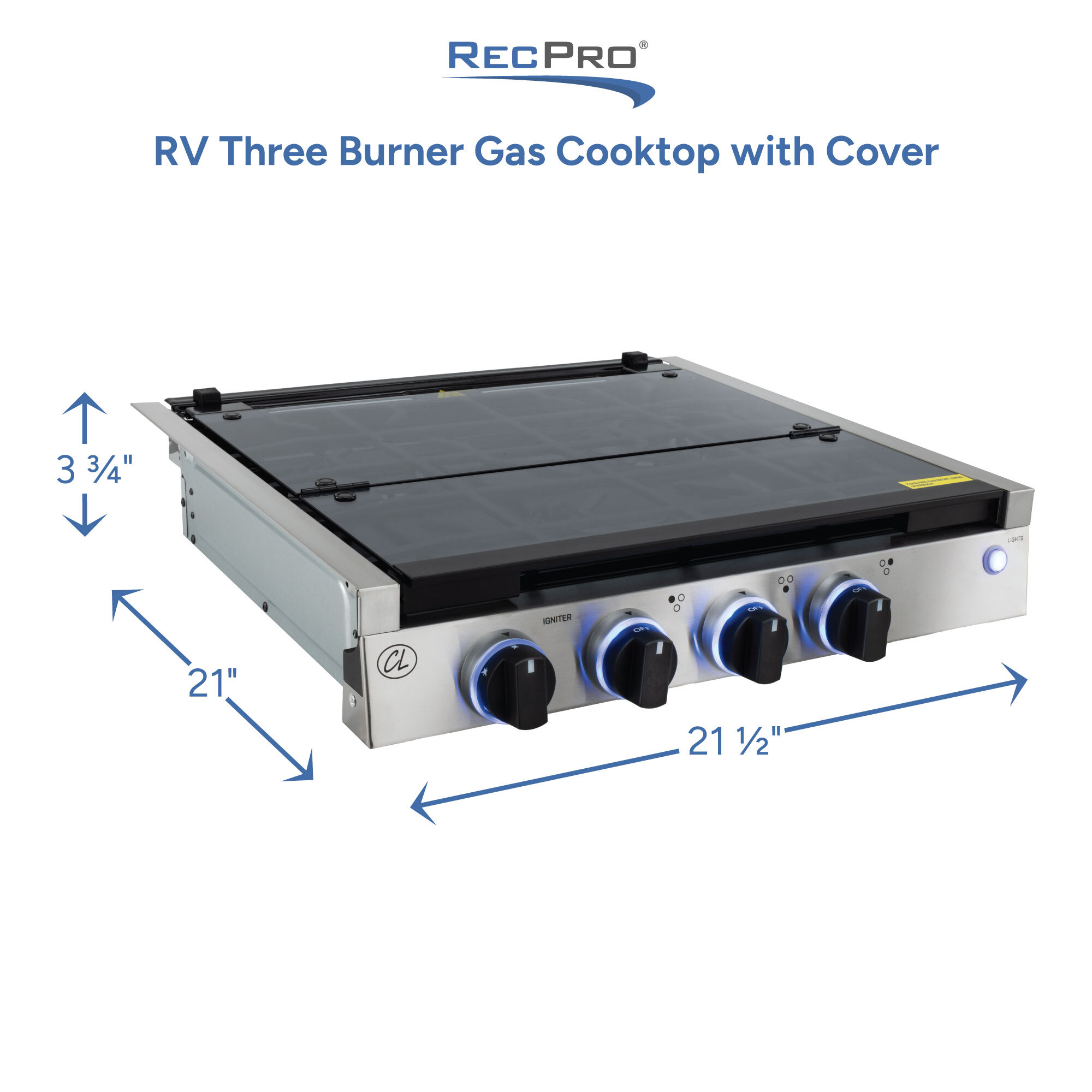 RV Three Burner Gas Cooktop with Cover Measurements 