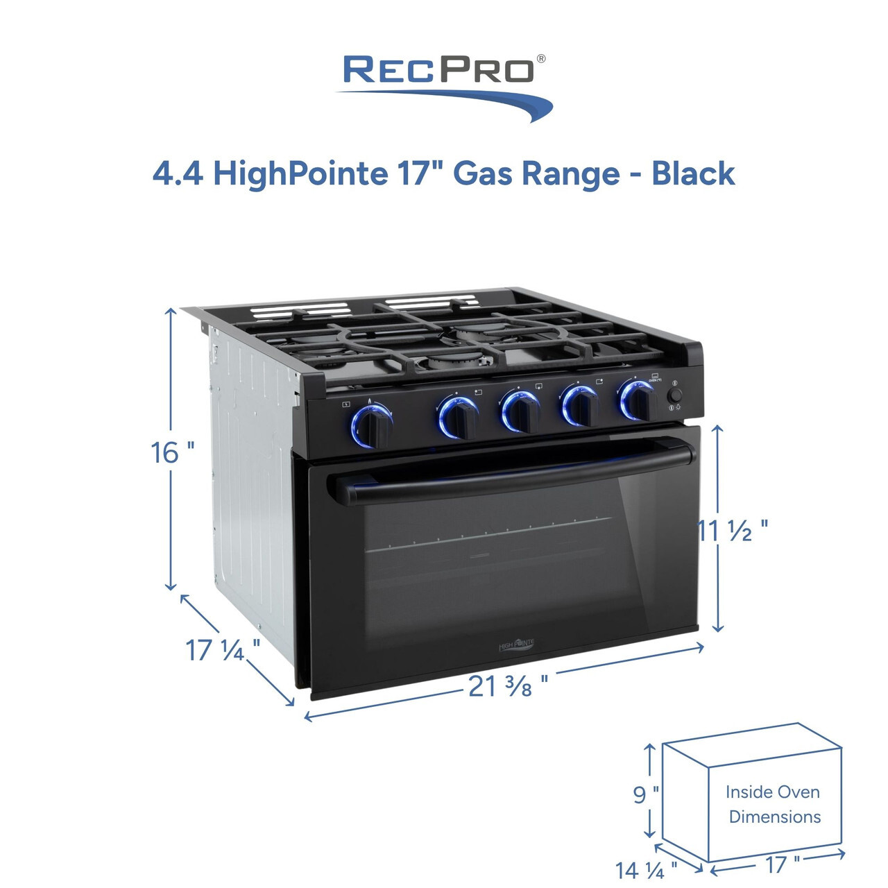 4.4 HighPointe 17" Gas Range Black Measurements 