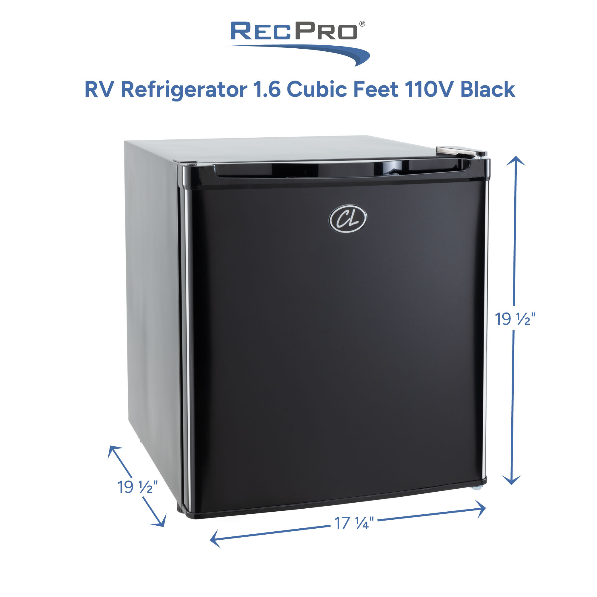 RV Refrigerator 1.6 Cubic Feet 110V Black Measurements